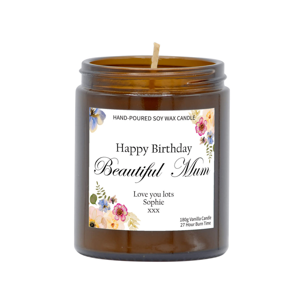Happy Birthday Beautiful Mum - Personalised Candle